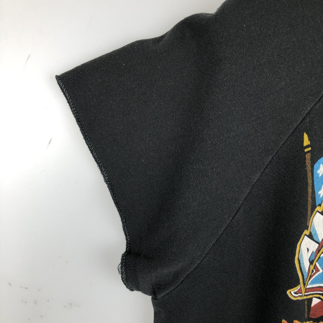 Harley-Davidson Eagle and Stars and Stripes Print Cut-Off Advertising Sweatshirt (Women's Size L) unclear black type Vintage Second Hand