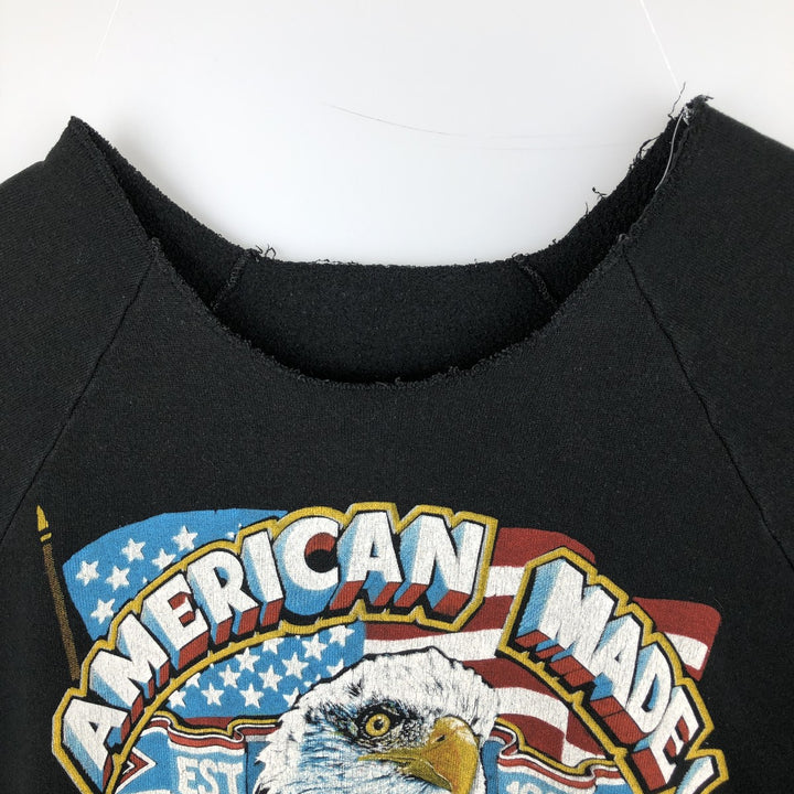 Harley-Davidson Eagle and Stars and Stripes Print Cut-Off Advertising Sweatshirt (Women's Size L) unclear black type Vintage Second Hand
