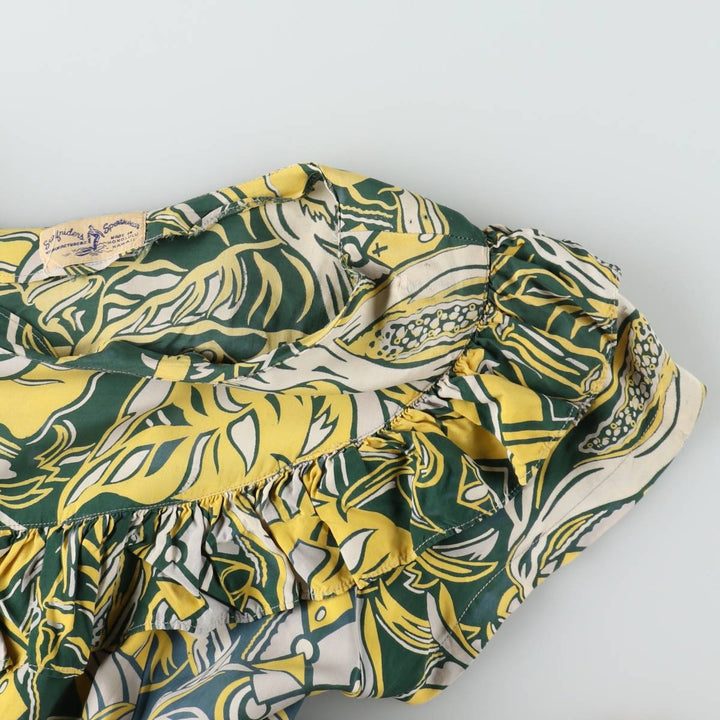 1940s-era SURFRIDERS SPORTSWEAR all-over print long sleeveless flared dress muumuu (women's size S equivalent) vintage unclear green type Vintage Second Hand