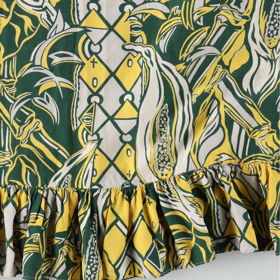 1940s-era SURFRIDERS SPORTSWEAR all-over print long sleeveless flared dress muumuu (women's size S equivalent) vintage unclear green type Vintage Second Hand