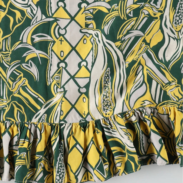 1940s-era SURFRIDERS SPORTSWEAR all-over print long sleeveless flared dress muumuu (women's size S equivalent) vintage unclear green type Vintage Second Hand