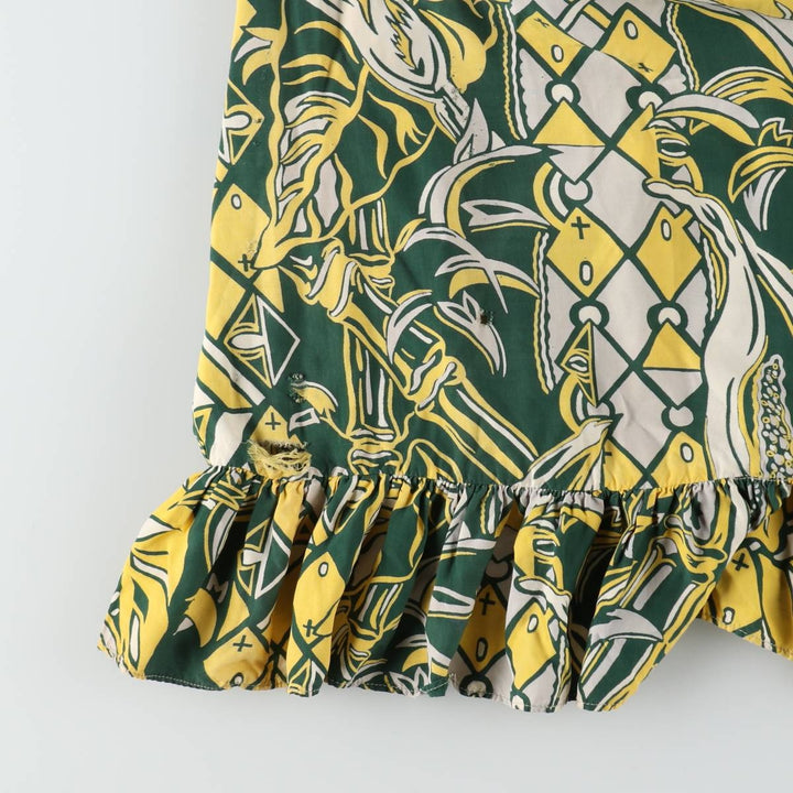 1940s-era SURFRIDERS SPORTSWEAR all-over print long sleeveless flared dress muumuu (women's size S equivalent) vintage unclear green type Vintage Second Hand