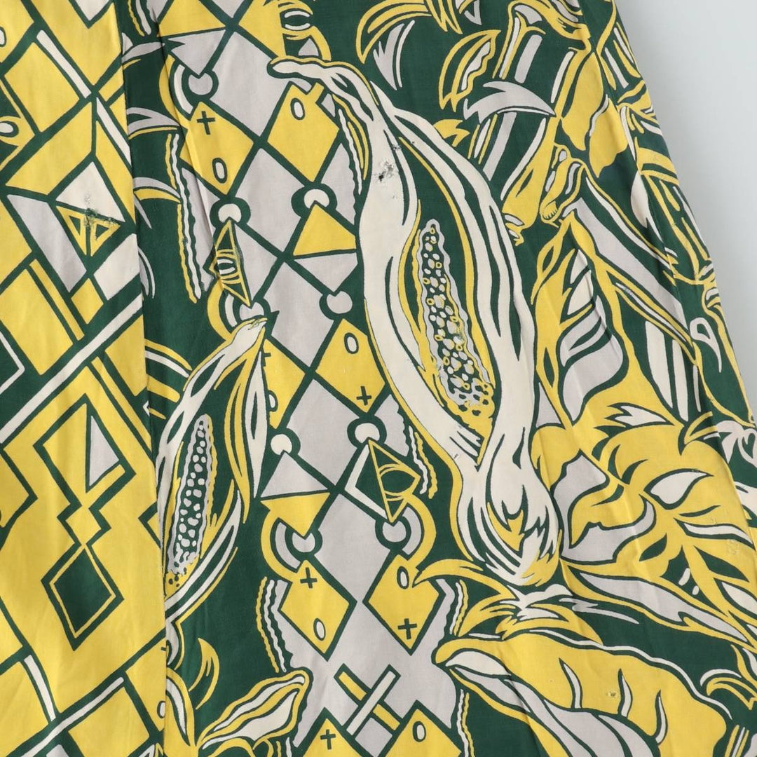 1940s-era SURFRIDERS SPORTSWEAR all-over print long sleeveless flared dress muumuu (women's size S equivalent) vintage unclear green type Vintage Second Hand