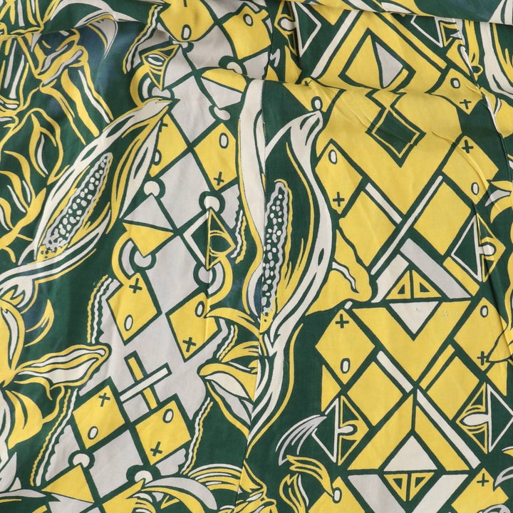 1940s-era SURFRIDERS SPORTSWEAR all-over print long sleeveless flared dress muumuu (women's size S equivalent) vintage unclear green type Vintage Second Hand