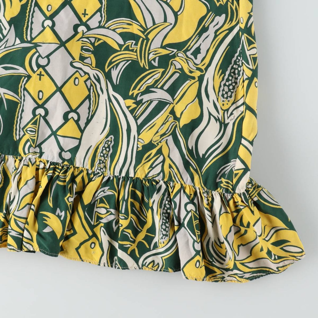 1940s-era SURFRIDERS SPORTSWEAR all-over print long sleeveless flared dress muumuu (women's size S equivalent) vintage unclear green type Vintage Second Hand
