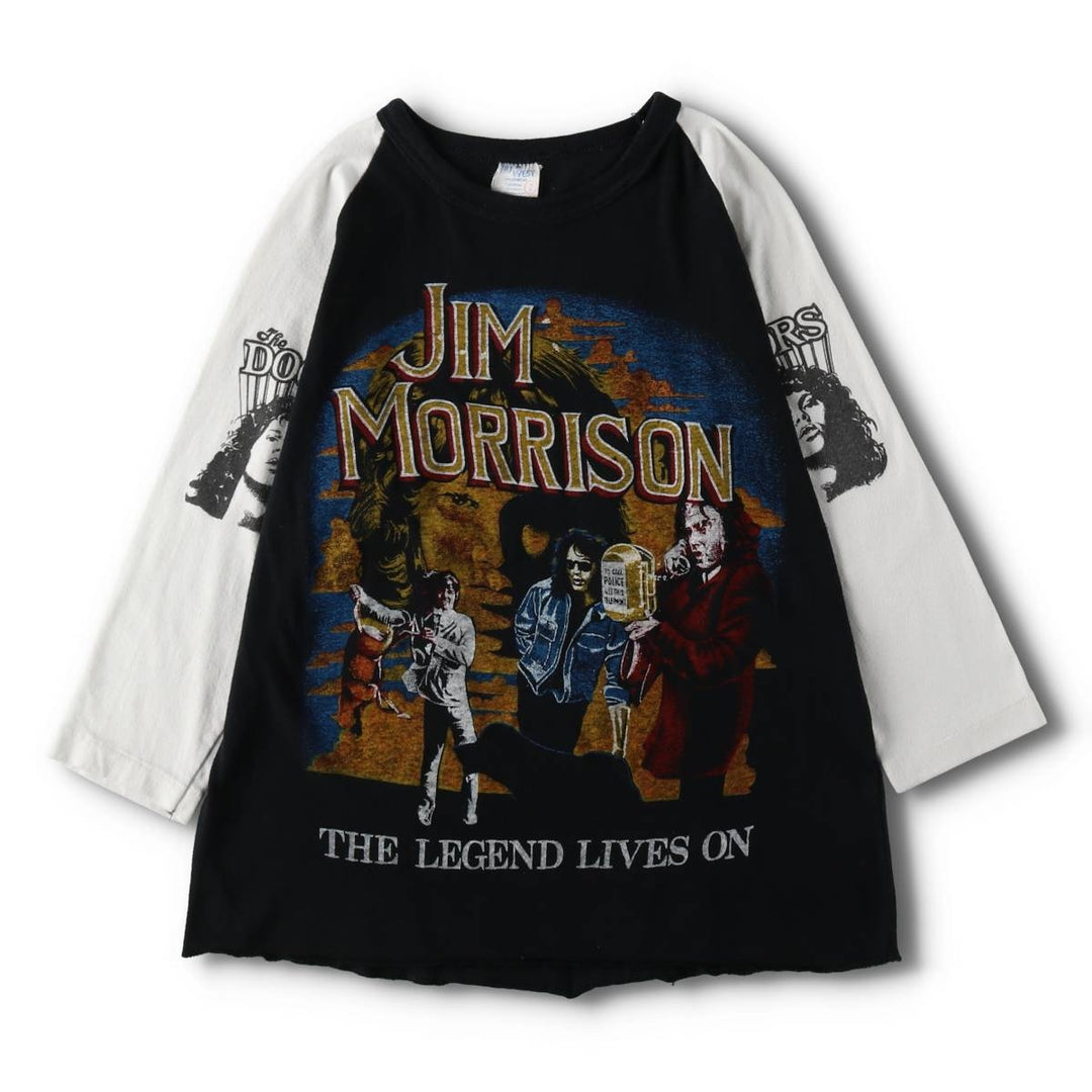 80'S NU WEST JIM MORRISON Jim Morrison 3/4 Sleeve Raglan Band T-Shirt, Made in Canada, Women's Size S (Equivalent), Vintage polyester black type Vintage Second Hand