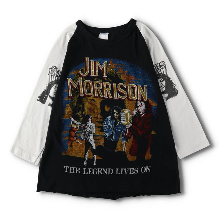 80'S NU WEST JIM MORRISON Jim Morrison 3/4 Sleeve Raglan Band T-Shirt, Made in Canada, Women's Size S (Equivalent), Vintage polyester black type Vintage Second Hand