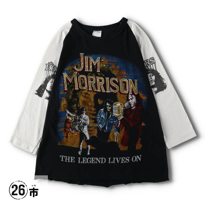 80'S NU WEST JIM MORRISON Jim Morrison 3/4 Sleeve Raglan Band T-Shirt, Made in Canada, Women's Size S (Equivalent), Vintage polyester black type Vintage Second Hand
