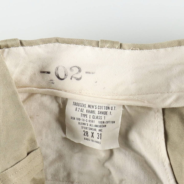 1970'S US Military Issue Pants, Made in USA, Women's Size L (W28 equivalent), Vintage cotton Khaki type beige Vintage Second Hand