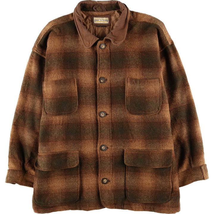 FREE COUNTRY Ombre Check Padded Wool Hunting Jacket, Men's Size XL, Vintage wool beige type brown Vintage Second Hand