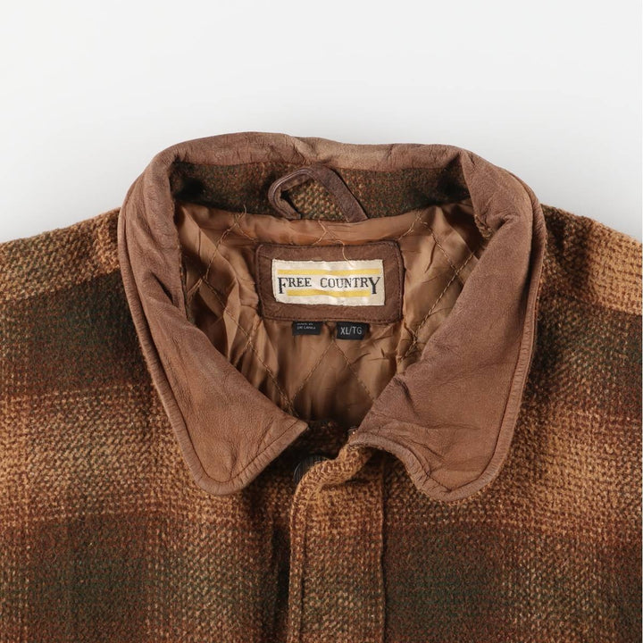 FREE COUNTRY Ombre Check Padded Wool Hunting Jacket, Men's Size XL, Vintage wool beige type brown Vintage Second Hand