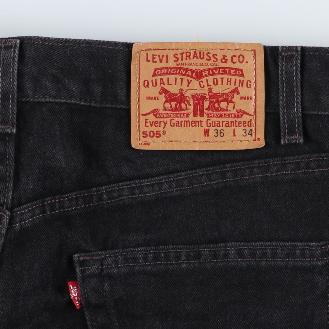 90'S Levi's 505 Regular Fit Straight Leg Tapered Black Denim Pants, Made in the USA, Men's Size 35, Vintage cotton black type Vintage Second Hand
