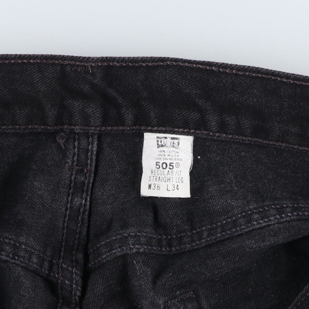 90'S Levi's 505 Regular Fit Straight Leg Tapered Black Denim Pants, Made in the USA, Men's Size 35, Vintage cotton black type Vintage Second Hand