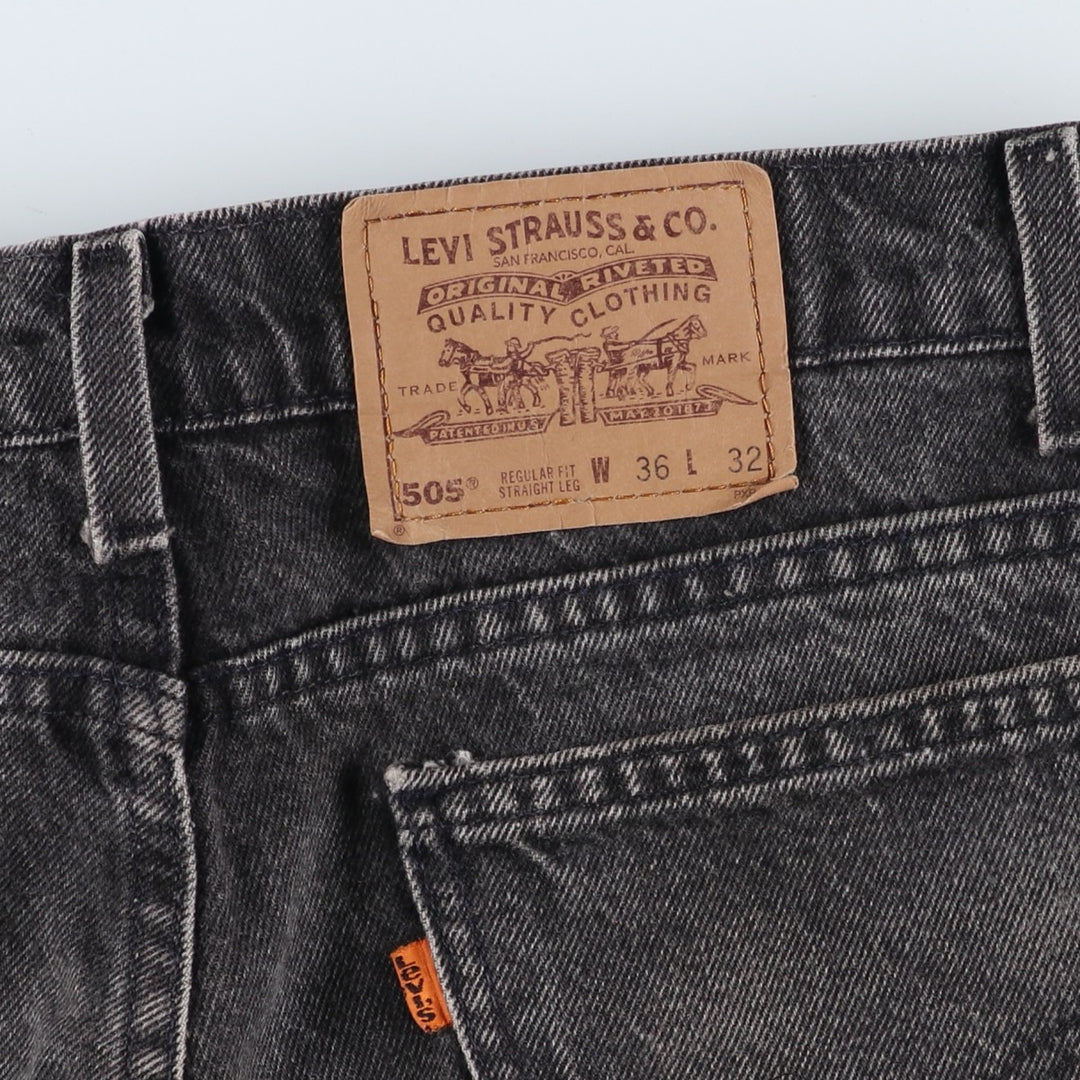 90'S Levi's 505 Regular Fit Straight Leg Tapered Denim Pants with Orange Tabs and Black Denim, Made in USA, Men's Size 34 cotton black type Vintage Second Hand