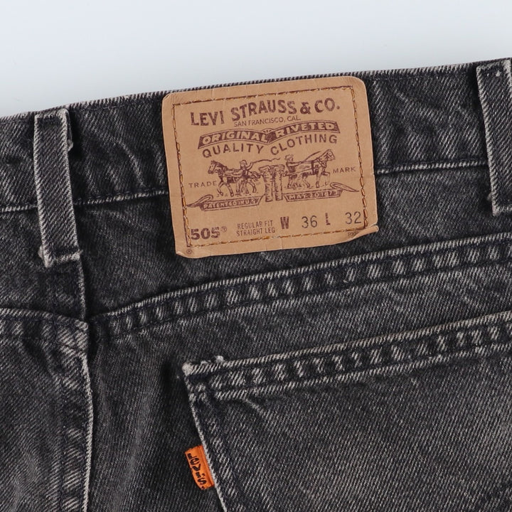 90'S Levi's 505 Regular Fit Straight Leg Tapered Denim Pants with Orange Tabs and Black Denim, Made in USA, Men's Size 34 cotton black type Vintage Second Hand