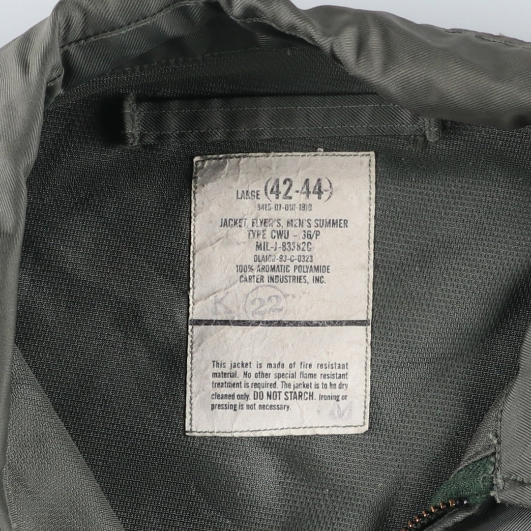 90's US military actual product CWU-36 Aromatic polyamide Khaki type Vintage Second Hand