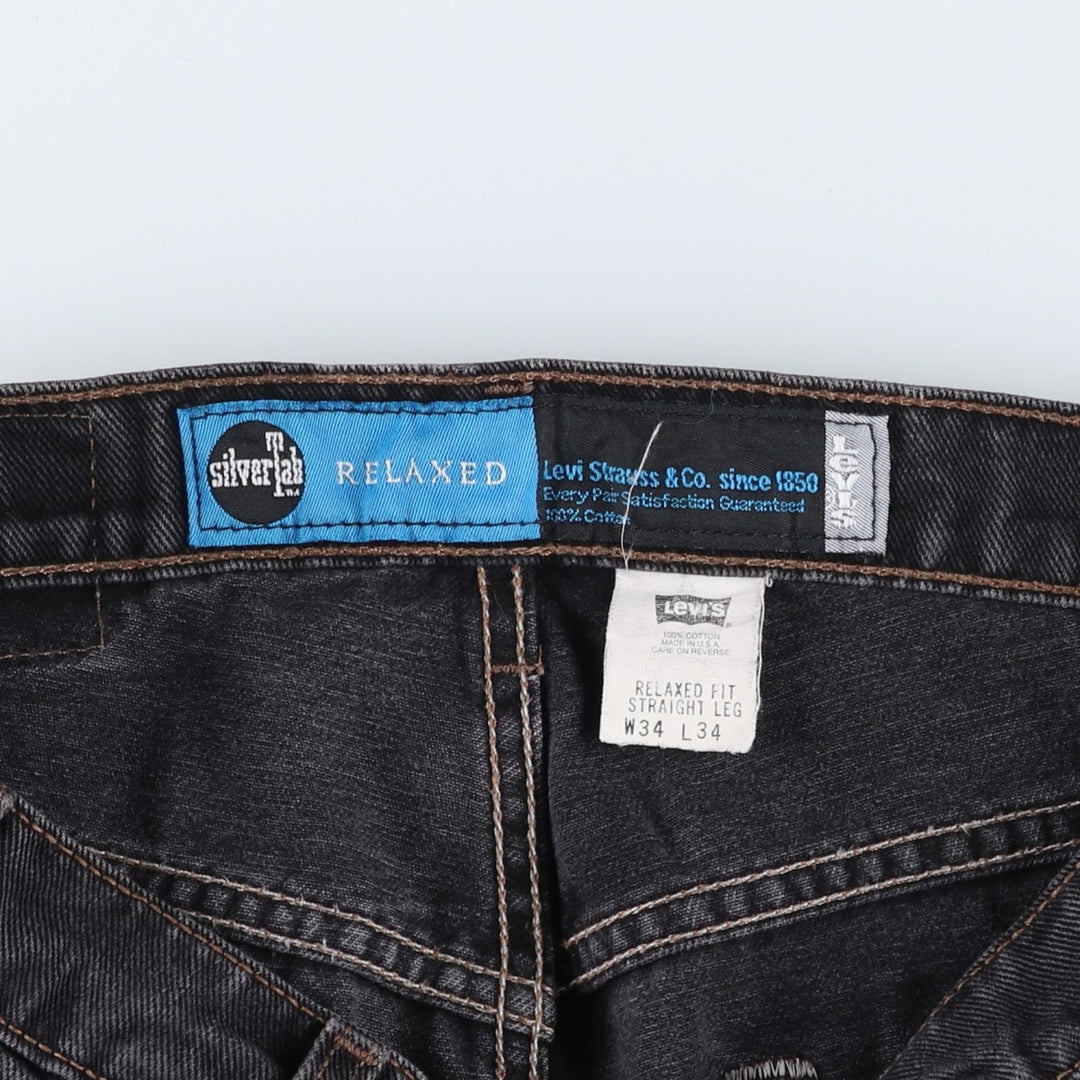 90'S Levi's Silver Tab Relaxed Fit Straight Leg Tapered Black Denim Pants, Made in USA, Men's Size W33 cotton black type Vintage Second Hand
