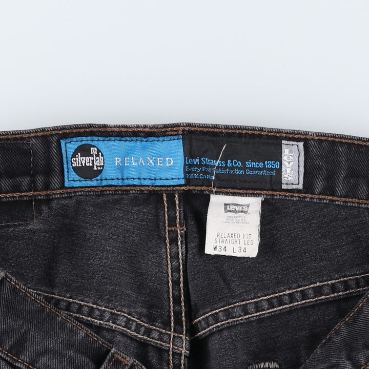 90'S Levi's Silver Tab Relaxed Fit Straight Leg Tapered Black Denim Pants, Made in USA, Men's Size W33 cotton black type Vintage Second Hand
