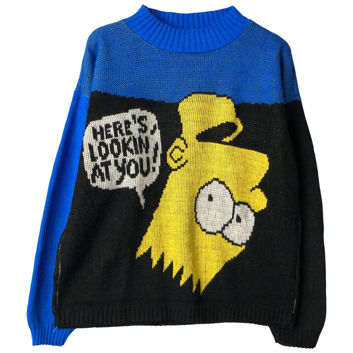 90'S HOT CASHEWS Simpsons Bart All-Over Print Acrylic Knit Sweater, Made in USA, Women's Size L, Vintage acrylic blue type Vintage Second Hand