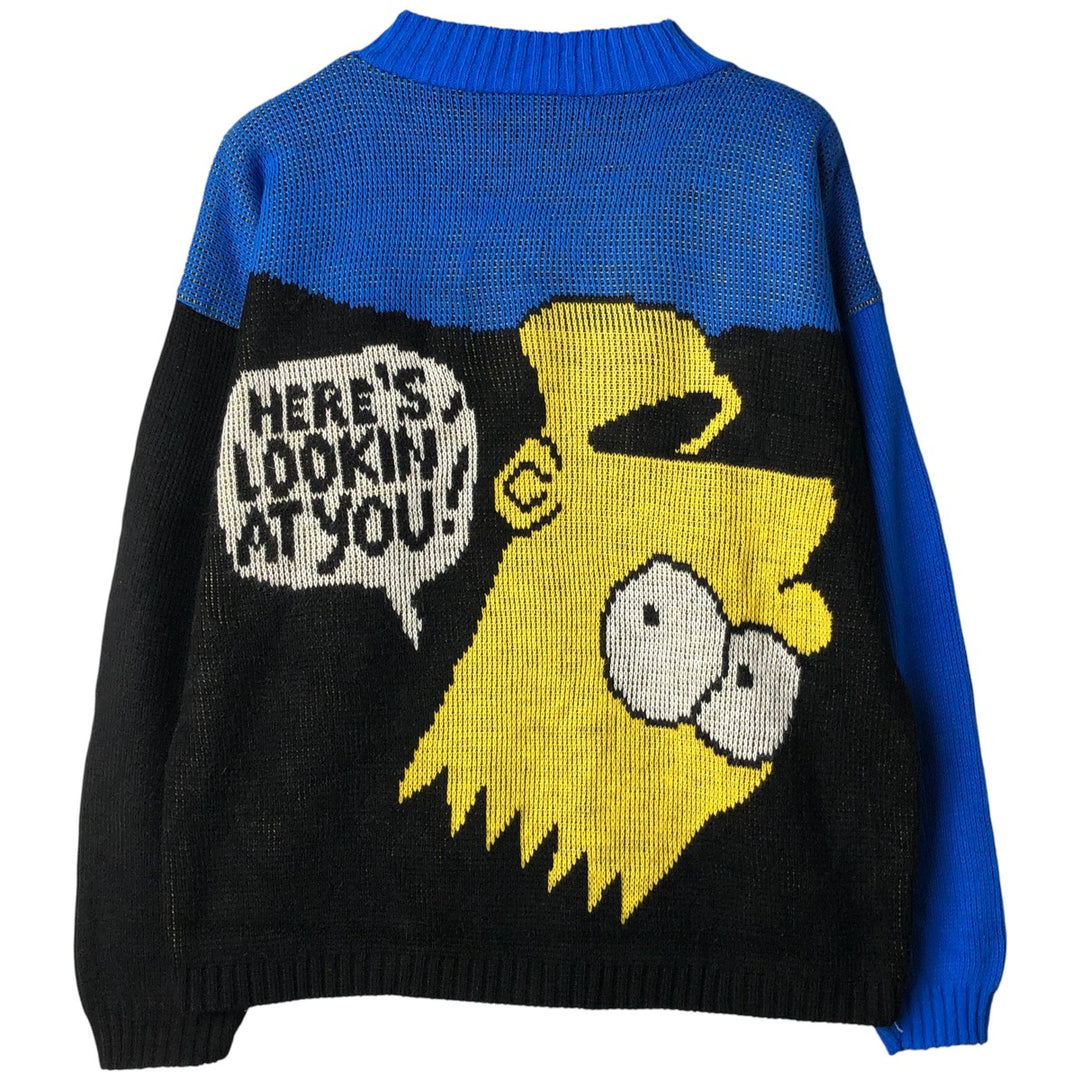 90'S HOT CASHEWS Simpsons Bart All-Over Print Acrylic Knit Sweater, Made in USA, Women's Size L, Vintage acrylic blue type Vintage Second Hand