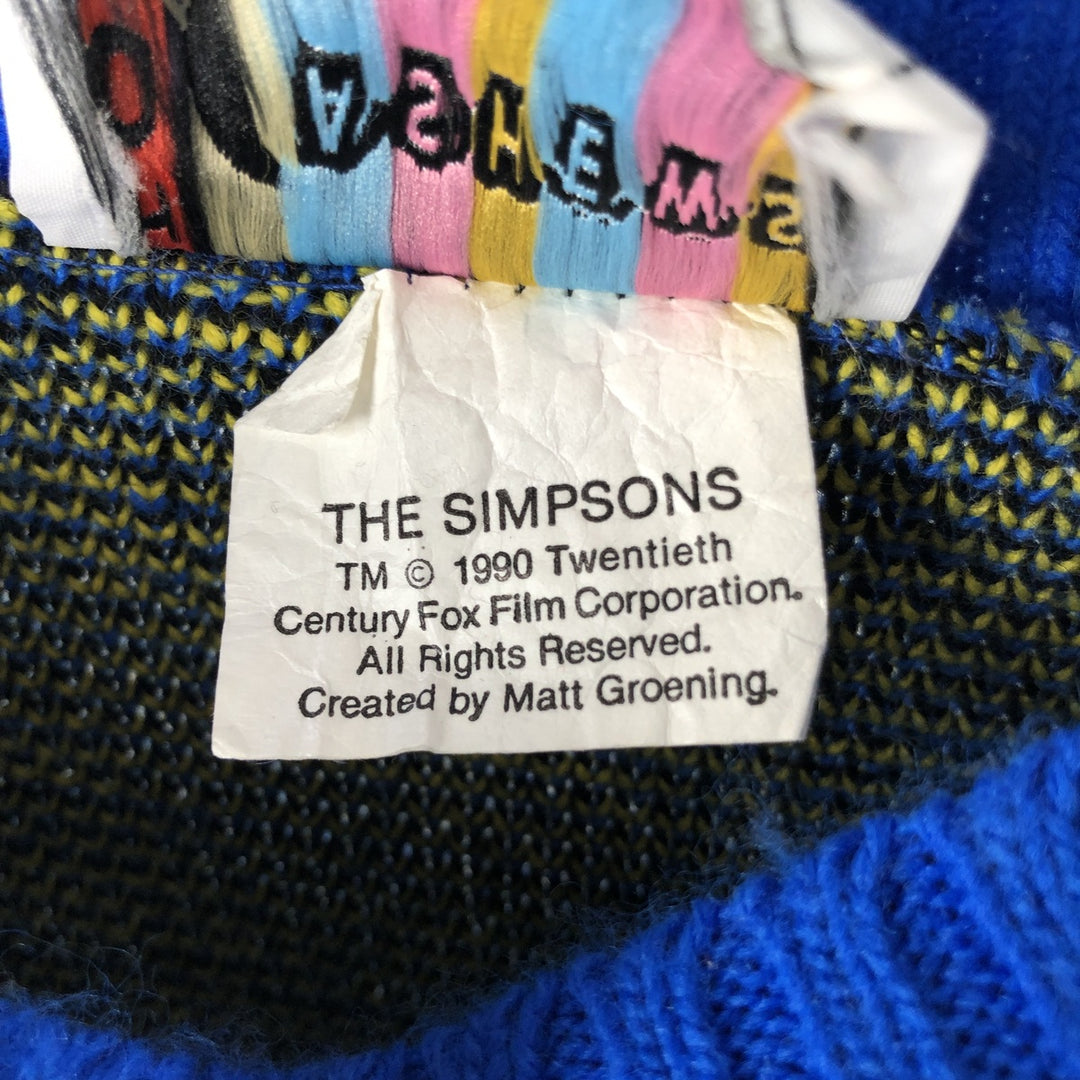 90'S HOT CASHEWS Simpsons Bart All-Over Print Acrylic Knit Sweater, Made in USA, Women's Size L, Vintage acrylic blue type Vintage Second Hand