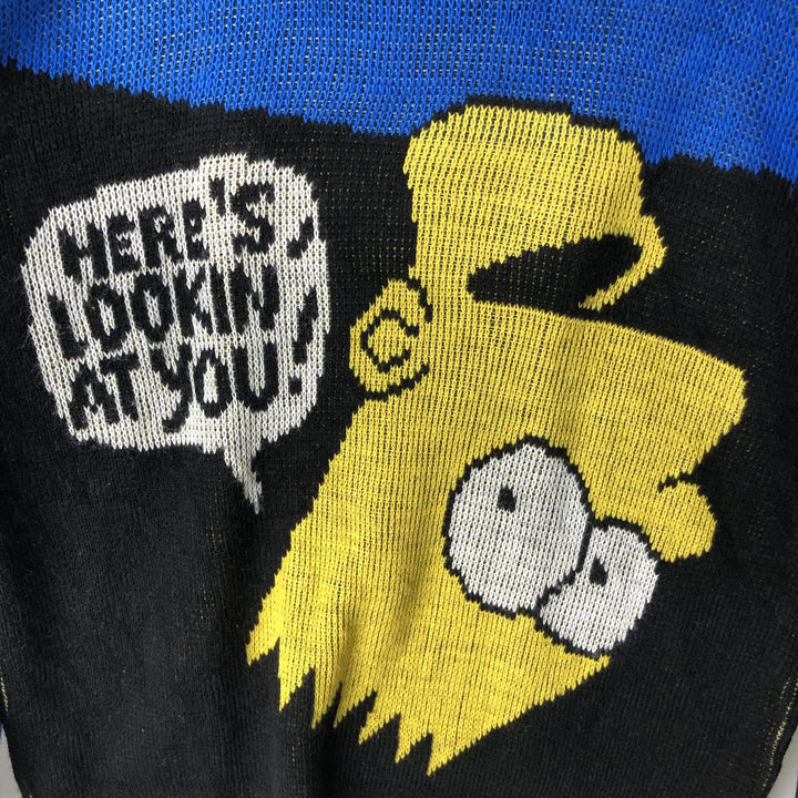 90'S HOT CASHEWS Simpsons Bart All-Over Print Acrylic Knit Sweater, Made in USA, Women's Size L, Vintage acrylic blue type Vintage Second Hand