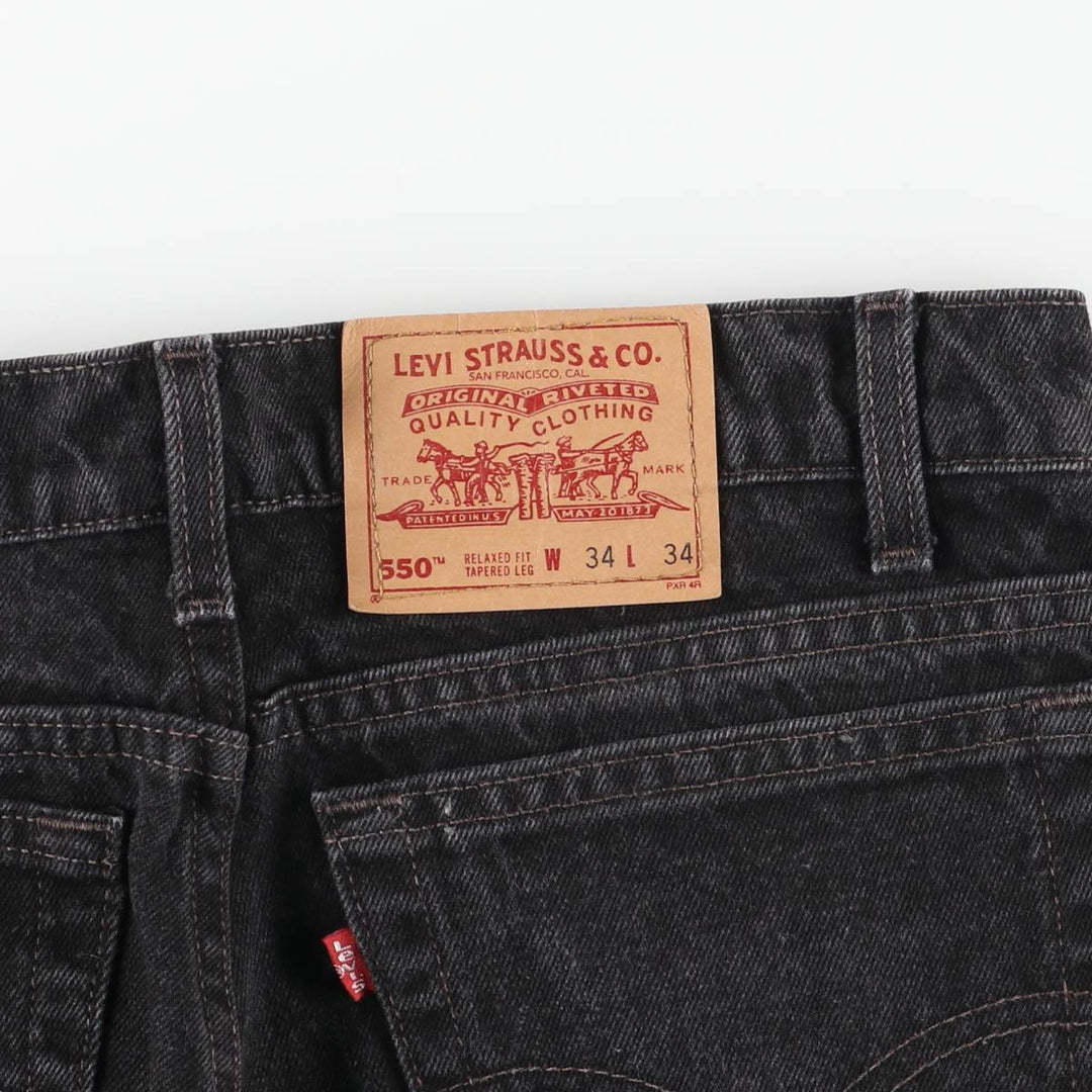 90'S Levi's 550 Relaxed Fit Tapered Leg Black Denim Pants, Men's Size 34 (Vintage) cotton black type Vintage Second Hand