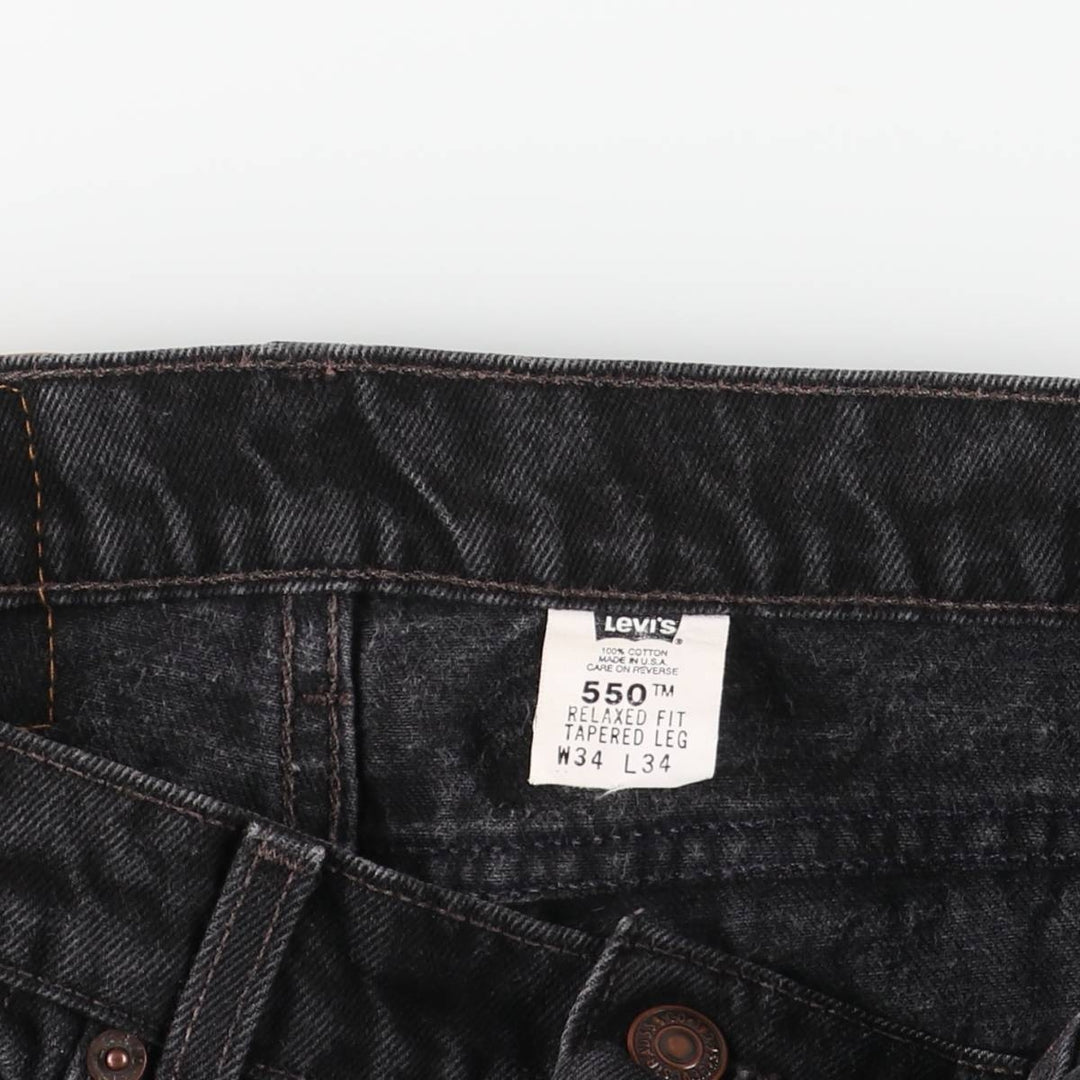 90'S Levi's 550 Relaxed Fit Tapered Leg Black Denim Pants, Men's Size 34 (Vintage) cotton black type Vintage Second Hand