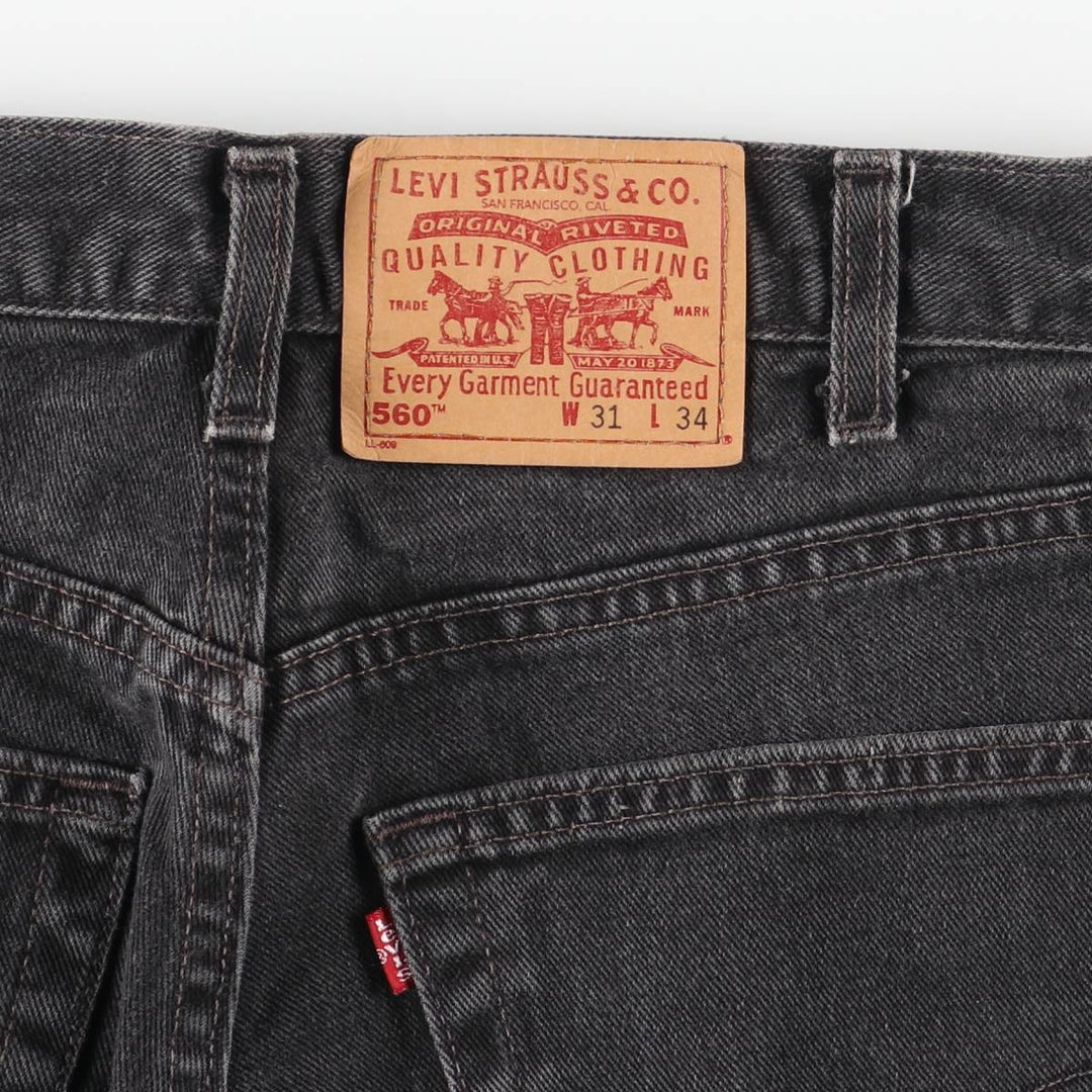 00'S Levi's 560 LOOSE FIT TAPERED LEG Black Denim Tapered Denim Pants Made in USA Men's W32 equivalent cotton black type Vintage Second Hand
