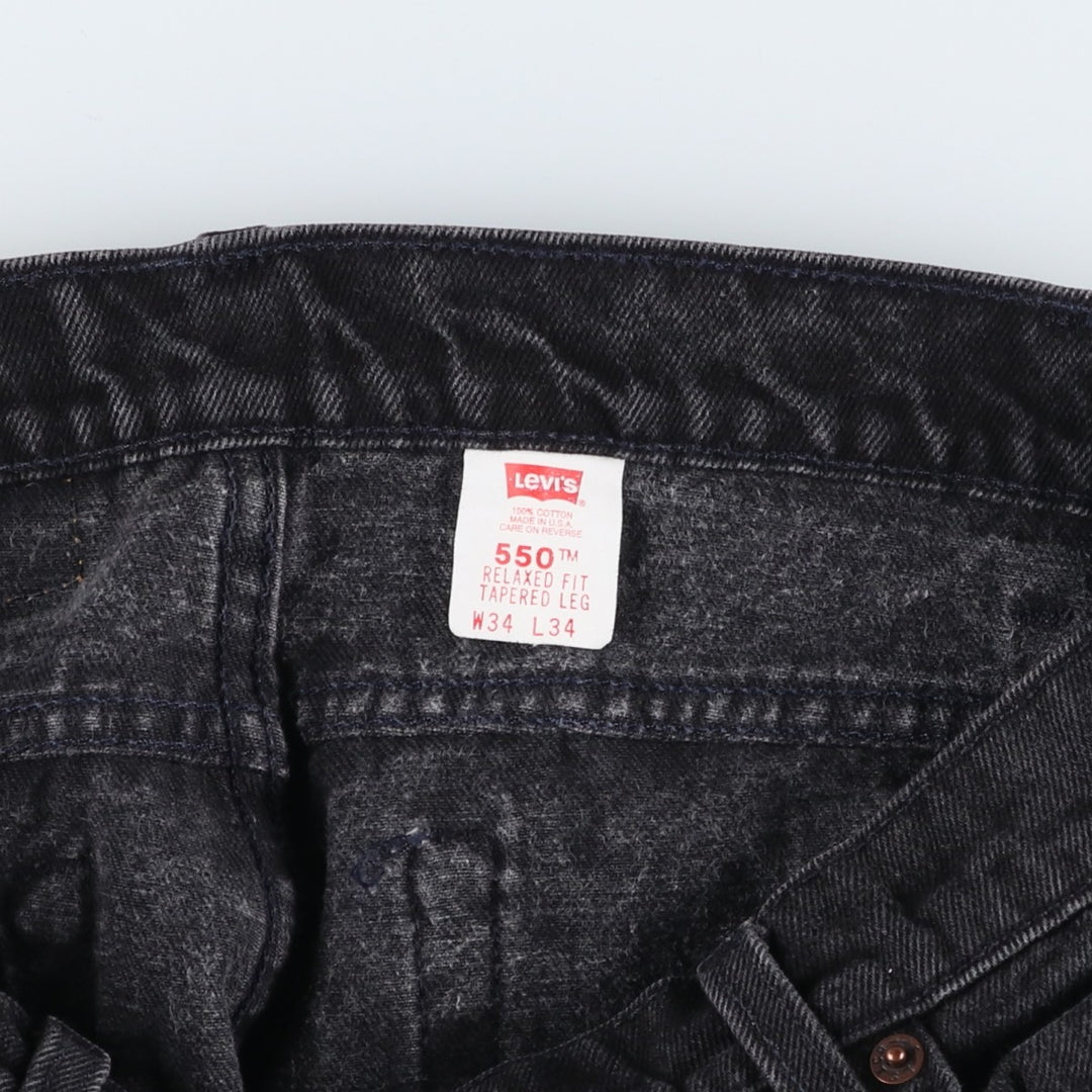 90'S Levi's 550-0260 Black Denim Tapered Denim Pants, Made in the USA, Men's Size 34, Vintage cotton black type Vintage Second Hand