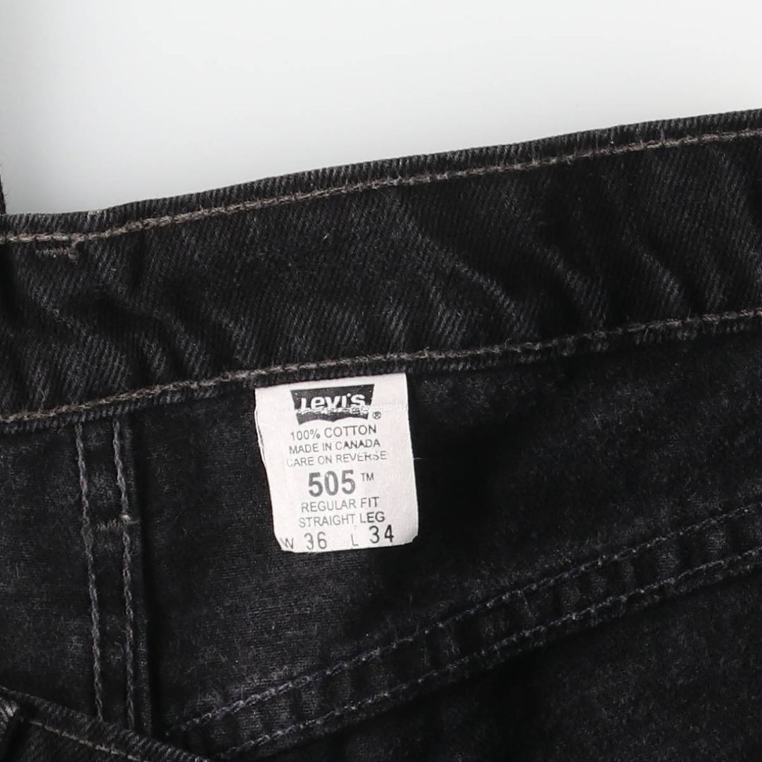 90'S Levi's 505-0260 Black Denim Tapered Denim Pants, Made in Canada, Men's, Size W36, Vintage cotton black type Vintage Second Hand
