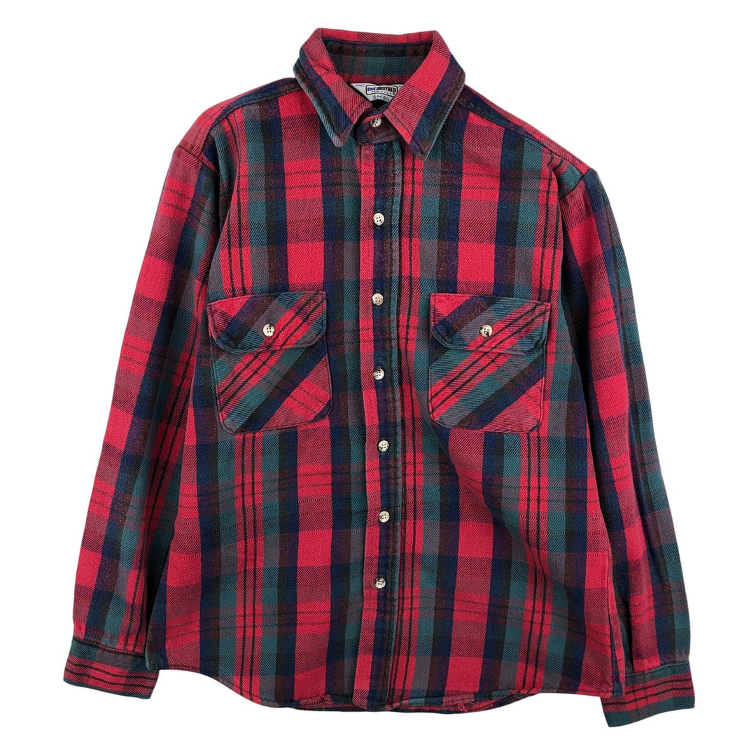 70s-80'S Five Brother long-sleeved flannel check shirt, Made in USA, Men's size M unclear red type Vintage Second Hand