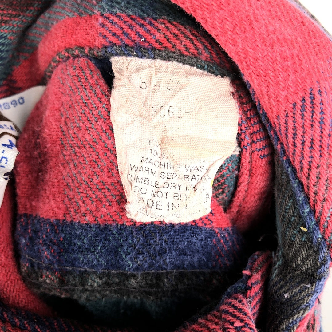 70s-80'S Five Brother long-sleeved flannel check shirt, Made in USA, Men's size M unclear red type Vintage Second Hand