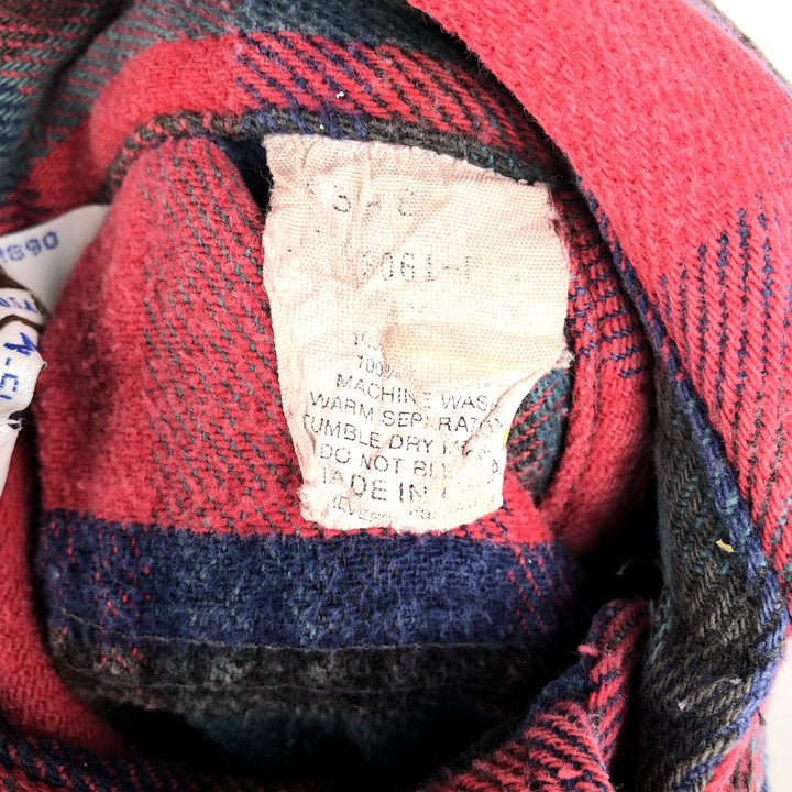 70s-80'S Five Brother long-sleeved flannel check shirt, Made in USA, Men's size M unclear red type Vintage Second Hand