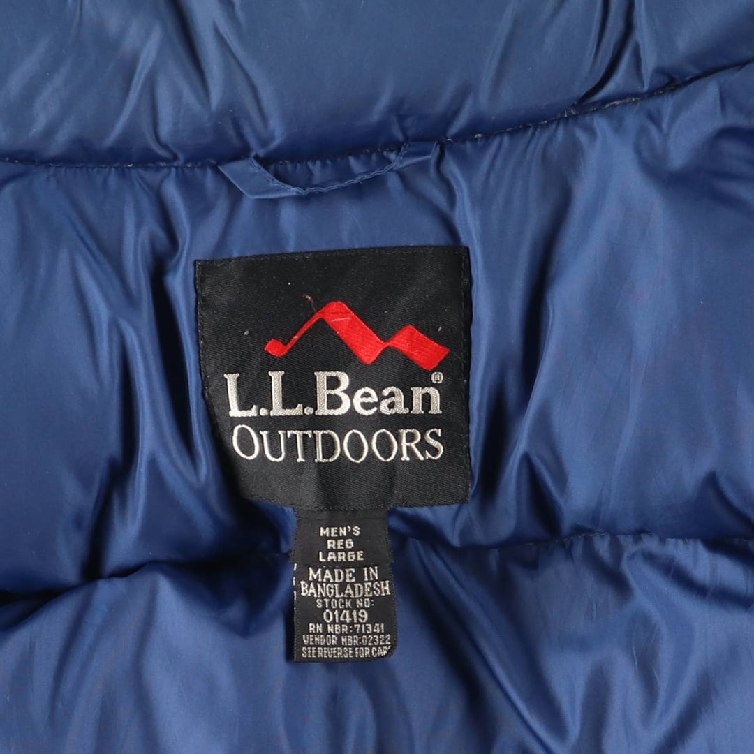 90s-00'S LLBean OUTDOORS Goose Down Vest, Men's Size L, Vintage Snap Button Detail Nylon blue type Vintage Second Hand