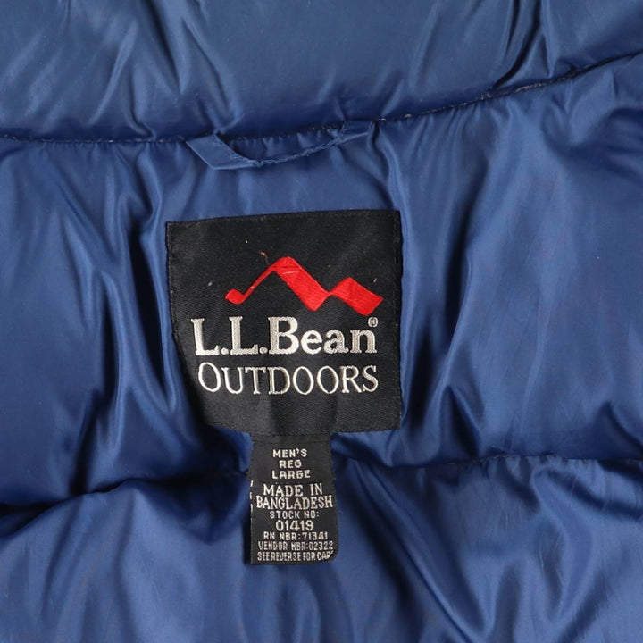 90s-00'S LLBean OUTDOORS Goose Down Vest, Men's Size L, Vintage Snap Button Detail Nylon blue type Vintage Second Hand