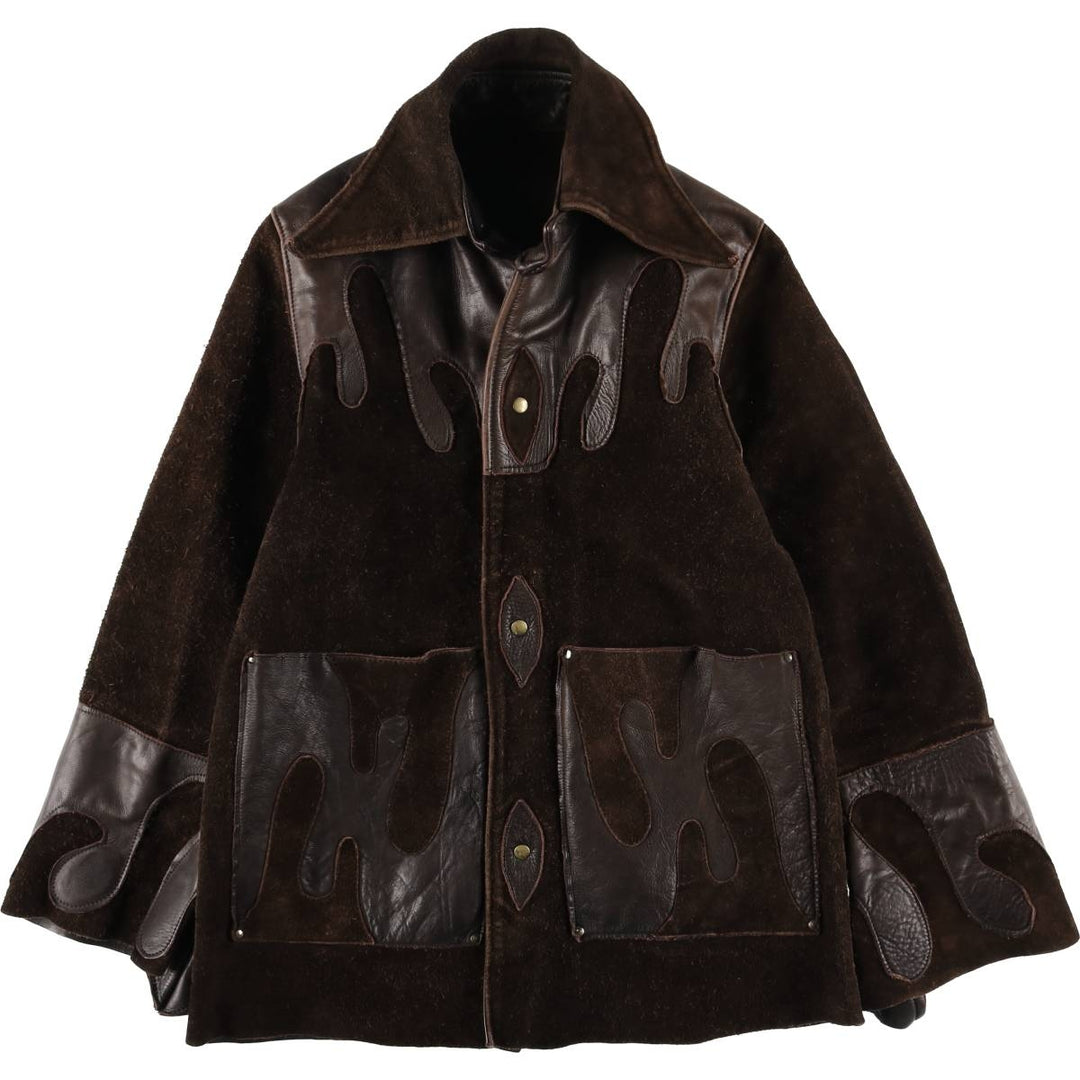 Suede leather jacket, men's size S unclear brown type Vintage Second Hand