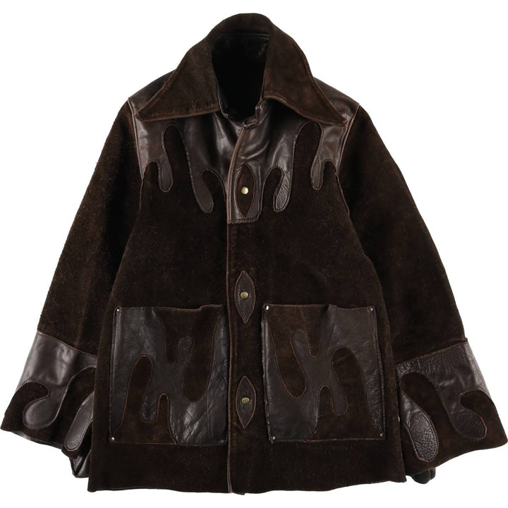 Suede leather jacket, men's size S unclear brown type Vintage Second Hand