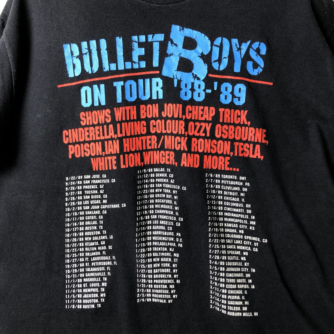 Vintage 90'S Stedman Bullet Boys On Tour '88-'89 Tour Band T-Shirt, Made in USA, Men's Size XL cotton black type Vintage Second Hand