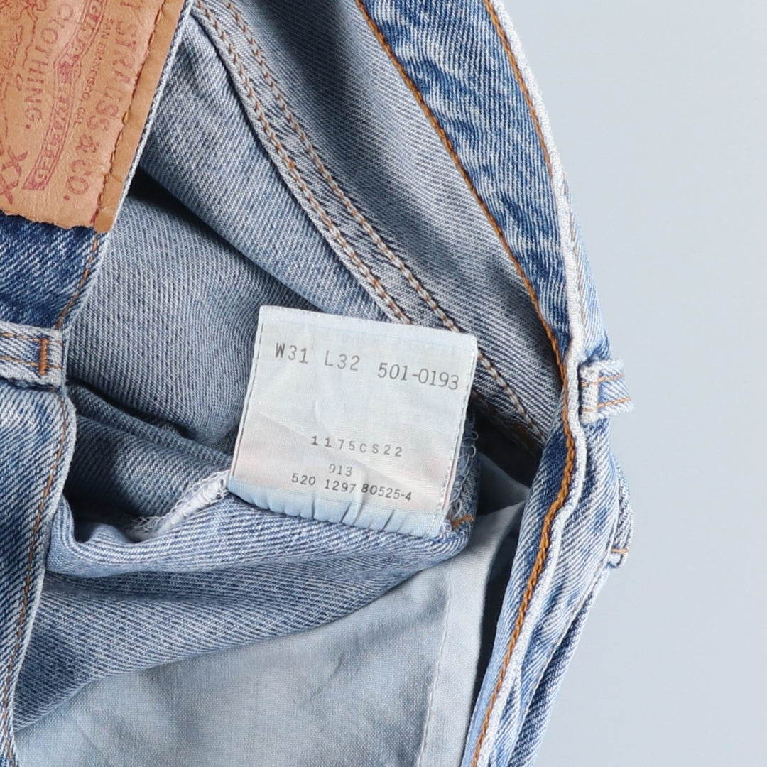 90'S Levi's 501-0193 Straight Denim Pants Made in USA Men's W30 Vintage cotton blue type Vintage Second Hand
