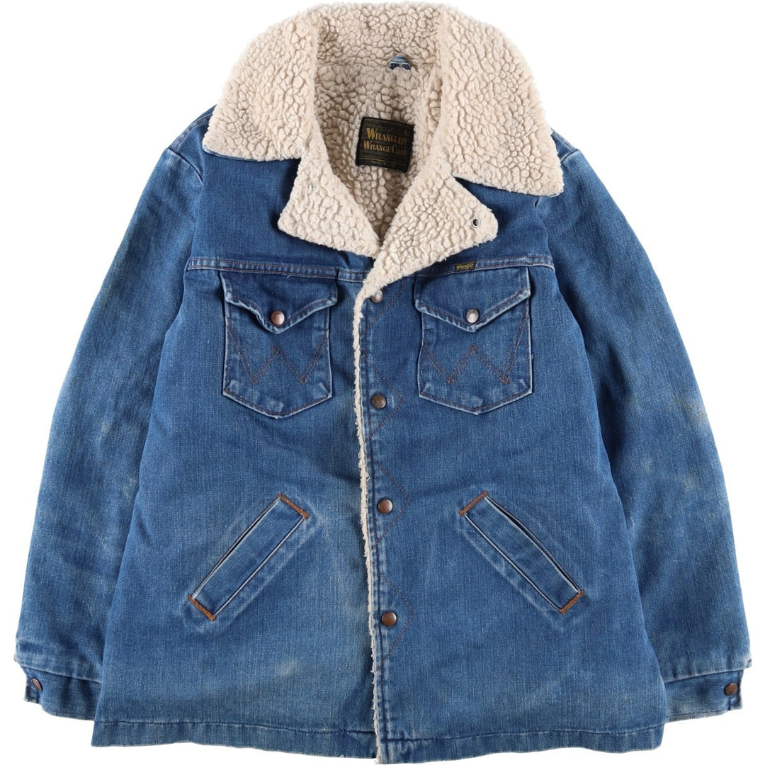 Vintage 70s-80'S Wrangler WRANGE COAT, denim boa lunch coat, made in the USA, men's size L unclear blue type Vintage Second Hand