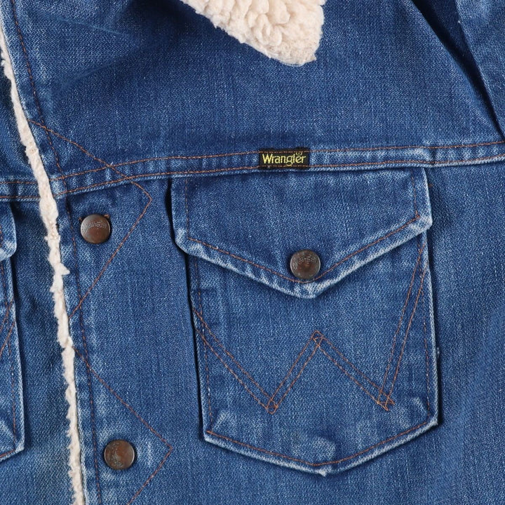 Vintage 70s-80'S Wrangler WRANGE COAT, denim boa lunch coat, made in the USA, men's size L unclear blue type Vintage Second Hand