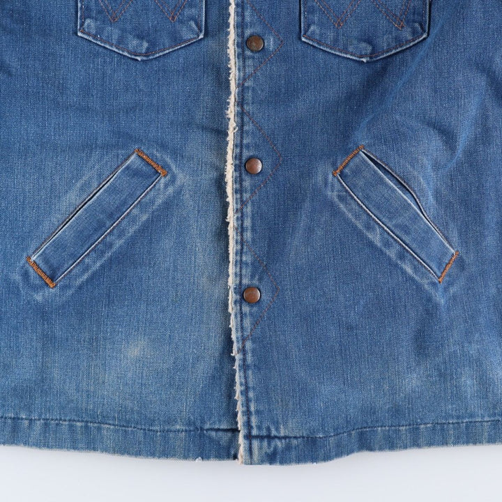 Vintage 70s-80'S Wrangler WRANGE COAT, denim boa lunch coat, made in the USA, men's size L unclear blue type Vintage Second Hand