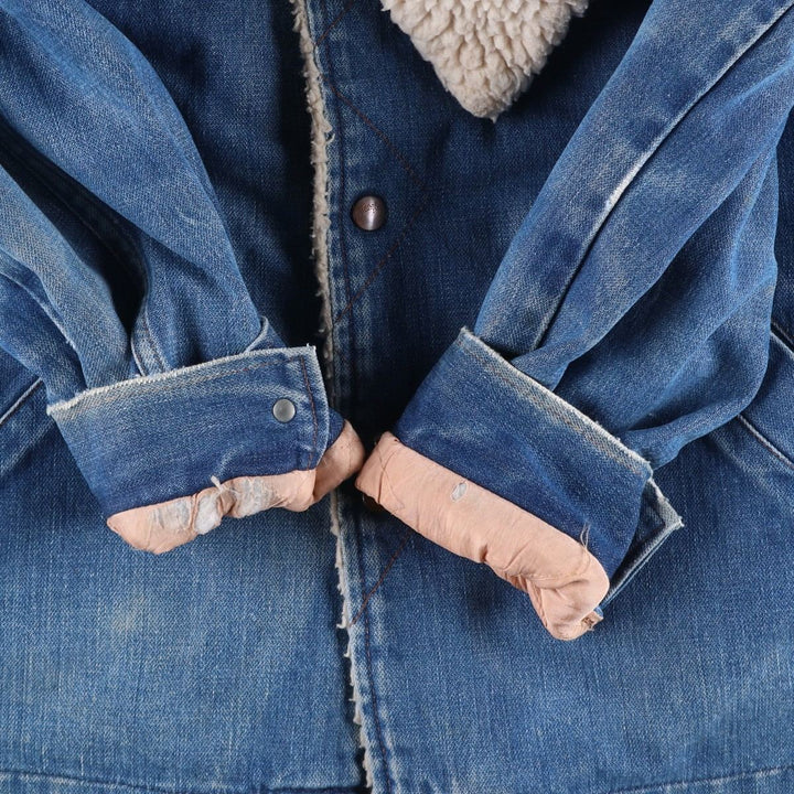 Vintage 70s-80'S Wrangler WRANGE COAT, denim boa lunch coat, made in the USA, men's size L unclear blue type Vintage Second Hand