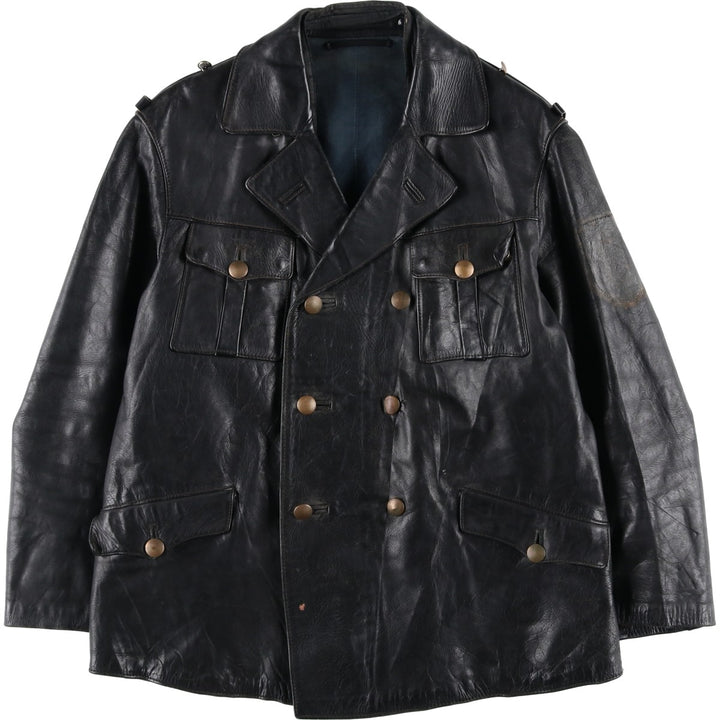 AZ Double-Breasted Policeman Leather Jacket, Men's, Size L, Vintage unclear black type Vintage Second Hand