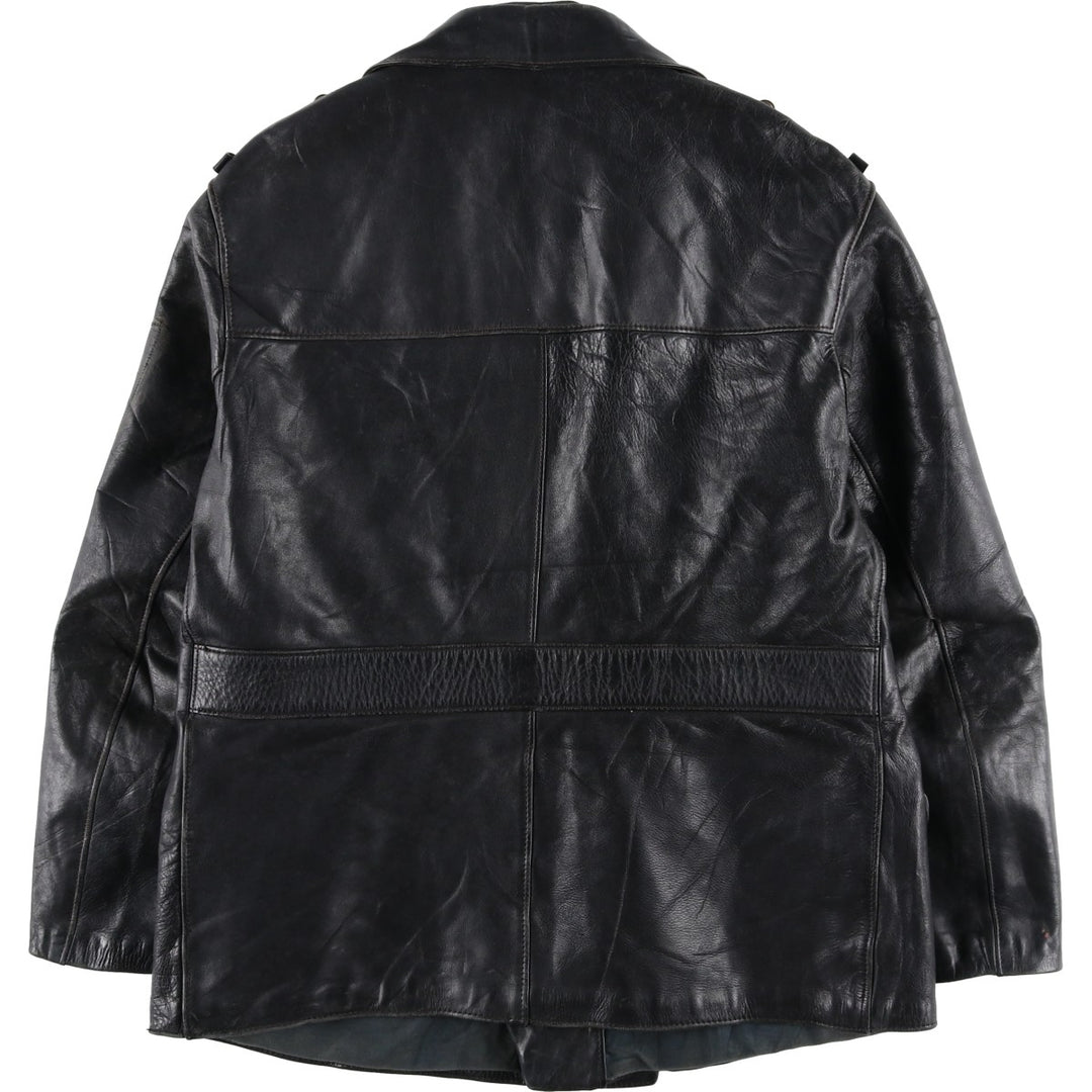 AZ Double-Breasted Policeman Leather Jacket, Men's, Size L, Vintage unclear black type Vintage Second Hand