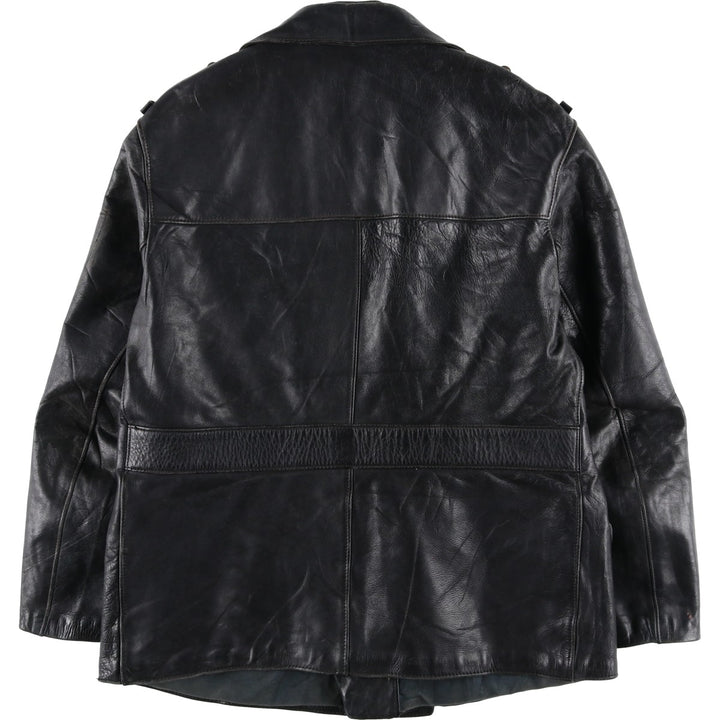 AZ Double-Breasted Policeman Leather Jacket, Men's, Size L, Vintage unclear black type Vintage Second Hand