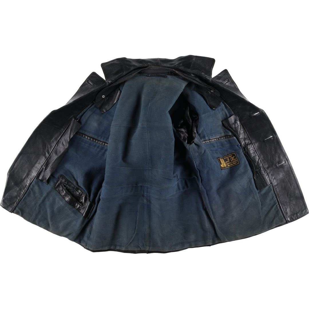 AZ Double-Breasted Policeman Leather Jacket, Men's, Size L, Vintage unclear black type Vintage Second Hand