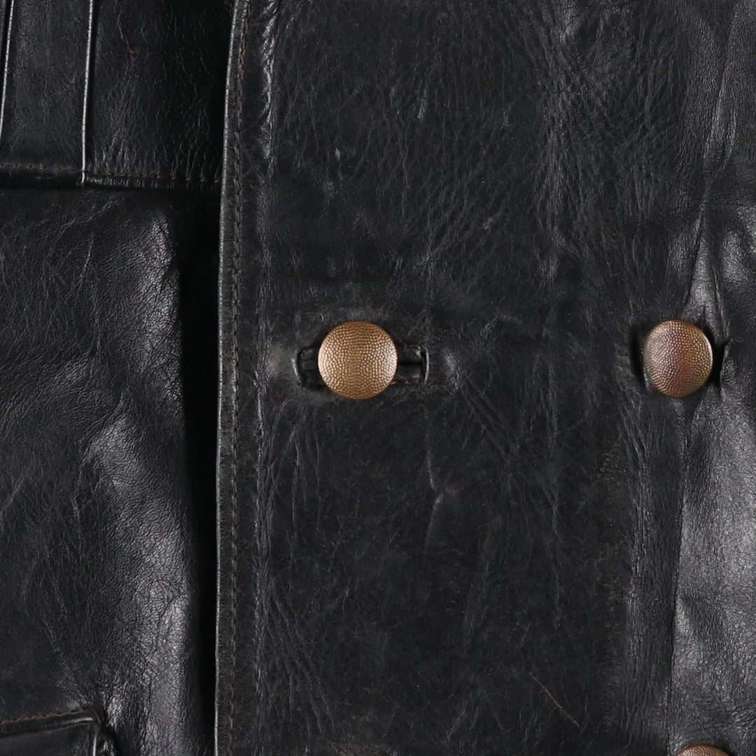 AZ Double-Breasted Policeman Leather Jacket, Men's, Size L, Vintage unclear black type Vintage Second Hand