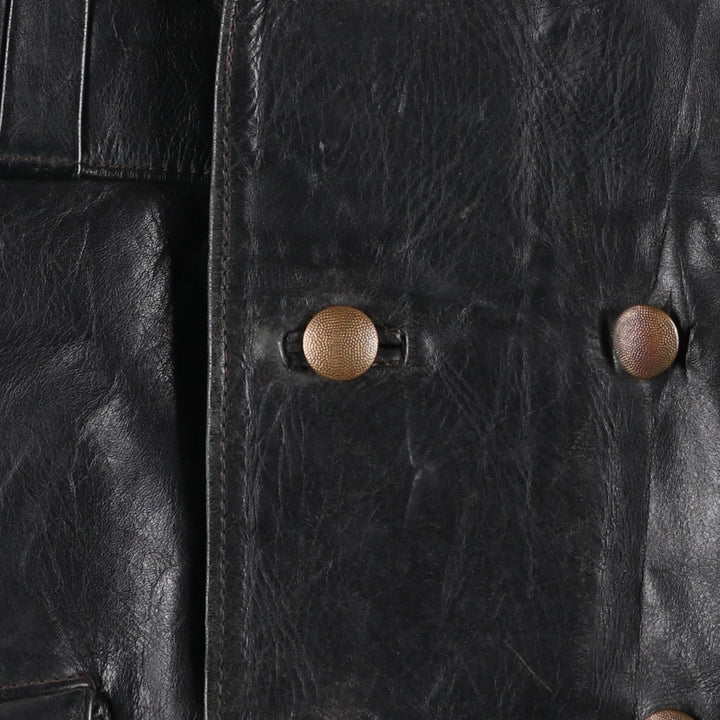 AZ Double-Breasted Policeman Leather Jacket, Men's, Size L, Vintage unclear black type Vintage Second Hand